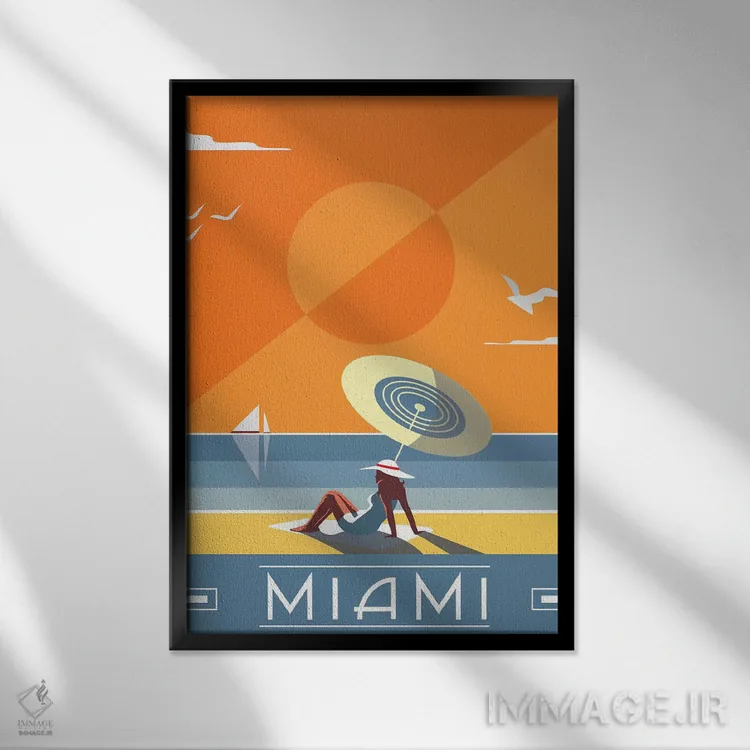 تابلو مدرن میامی اثر فلای گرافیکس - نمای قابدار مشکی