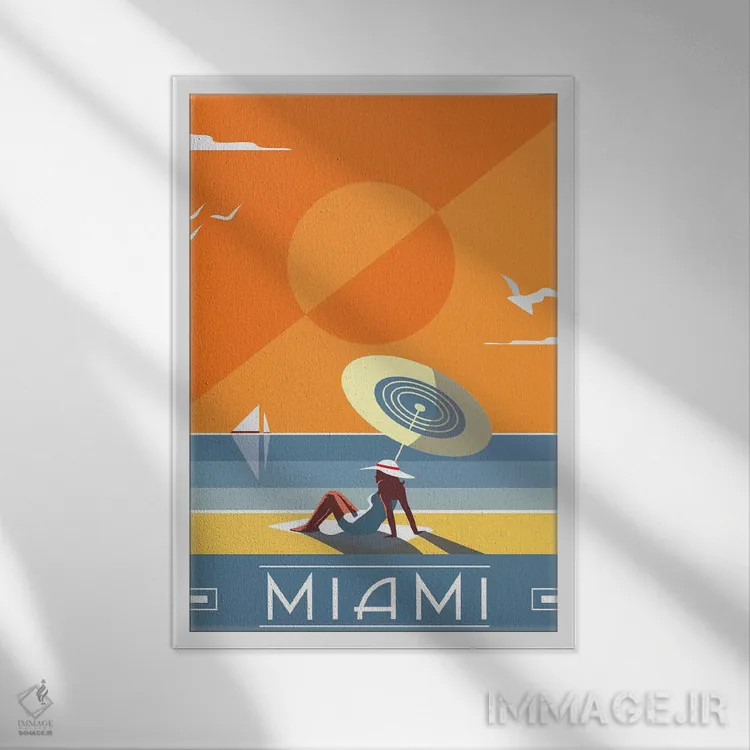 تابلو مدرن میامی اثر فلای گرافیکس - نمای قابدار سفید