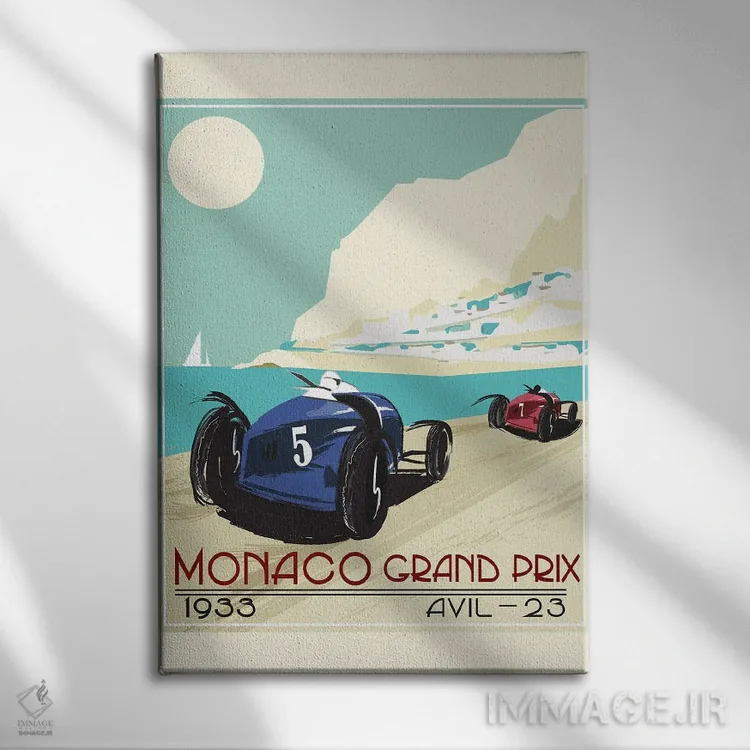 تابلو دکوراتیو گرندپری موناکو ۱۹۳۳ اثر فلای گرافیکس - نمای روبهرو روی دیوار