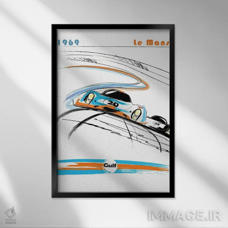 تابلو دکوراتیو هنر پورشه ۲۴ ساعته لمان اثر فلای گرافیکس - نمای قابدار مشکی