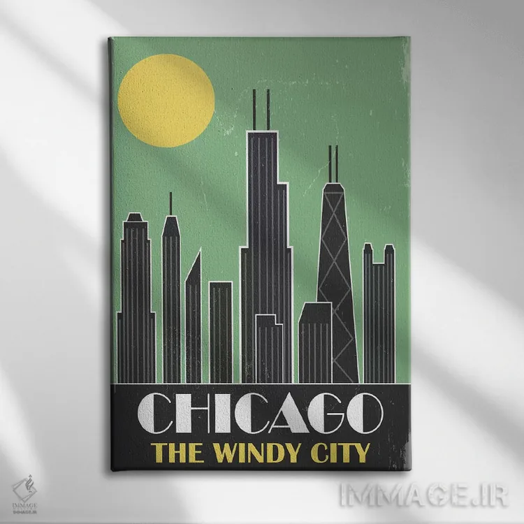 تابلو مدرن شیکاگو، سبز اثر فلای گرافیکس - نمای روبهرو روی دیوار
