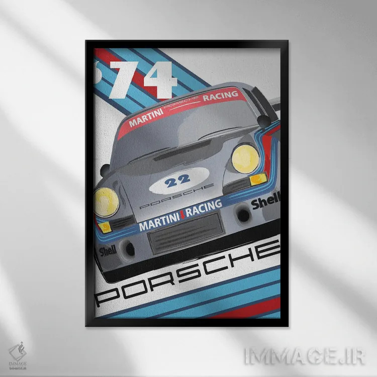 تابلو دکوراتیو ۹۱۱ پورشه ۱۹۷۴ ۲۴ ساعته لمان اثر فلای گرافیکس - نمای قابدار مشکی