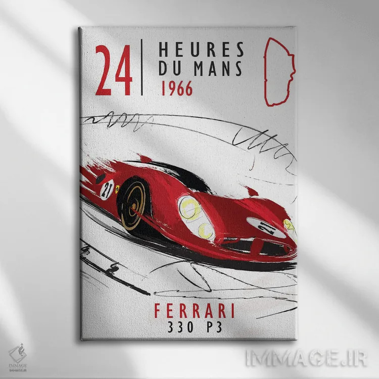 تابلو دکوراتیو فراری در برابر فورد اثر فلای گرافیکس - نمای روبهرو روی دیوار