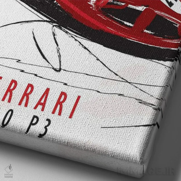 تابلو دکوراتیو فراری در برابر فورد اثر فلای گرافیکس - نمای نزدیک بافت بوم