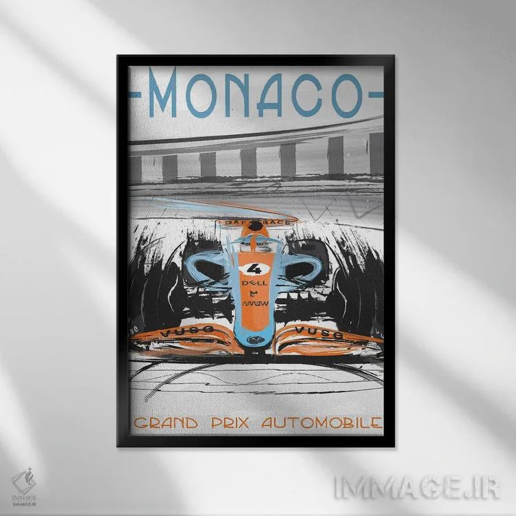 تابلو دکوراتیو پوستر فرمول یک مک لارن موناکو اثر فلای گرافیکس - نمای قابدار مشکی