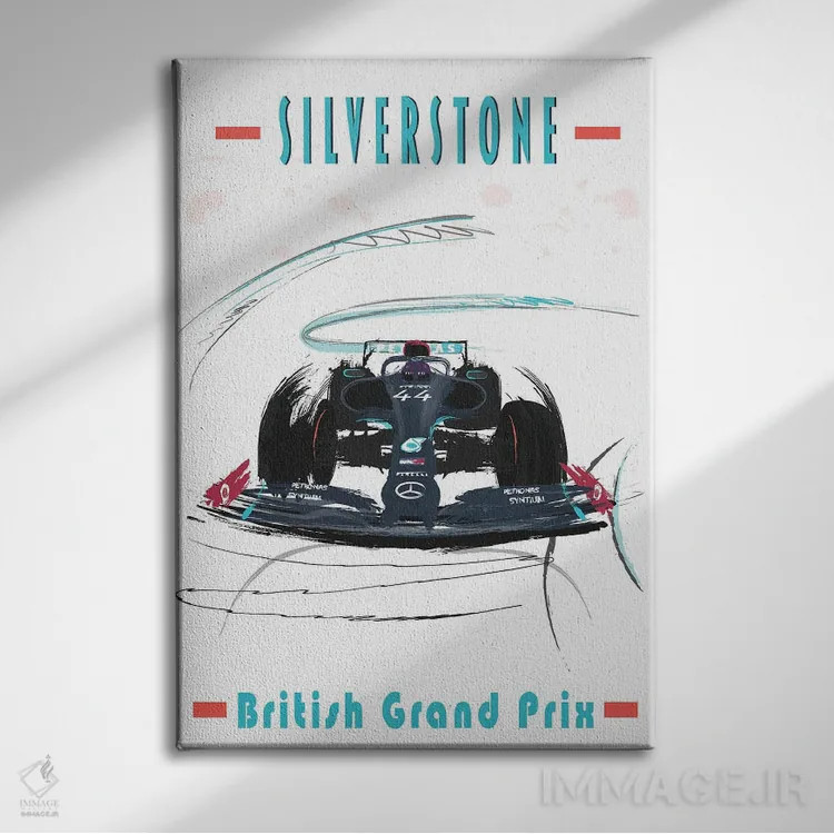 تابلو دکوراتیو پوستر فرمول یک لوئیس همیلتون، سیلورتون اثر فلای گرافیکس - نمای روبهرو روی دیوار