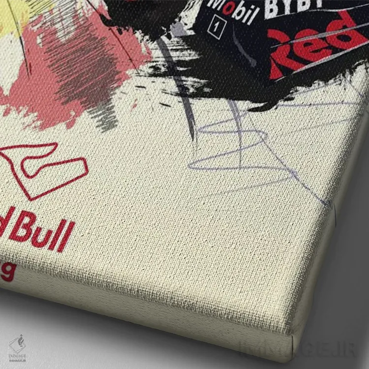 تابلو دکوراتیو پوستر فرمولا یک مکس ورشتاپن، پیست ردبول اثر فلای گرافیکس - نمای نزدیک بافت بوم