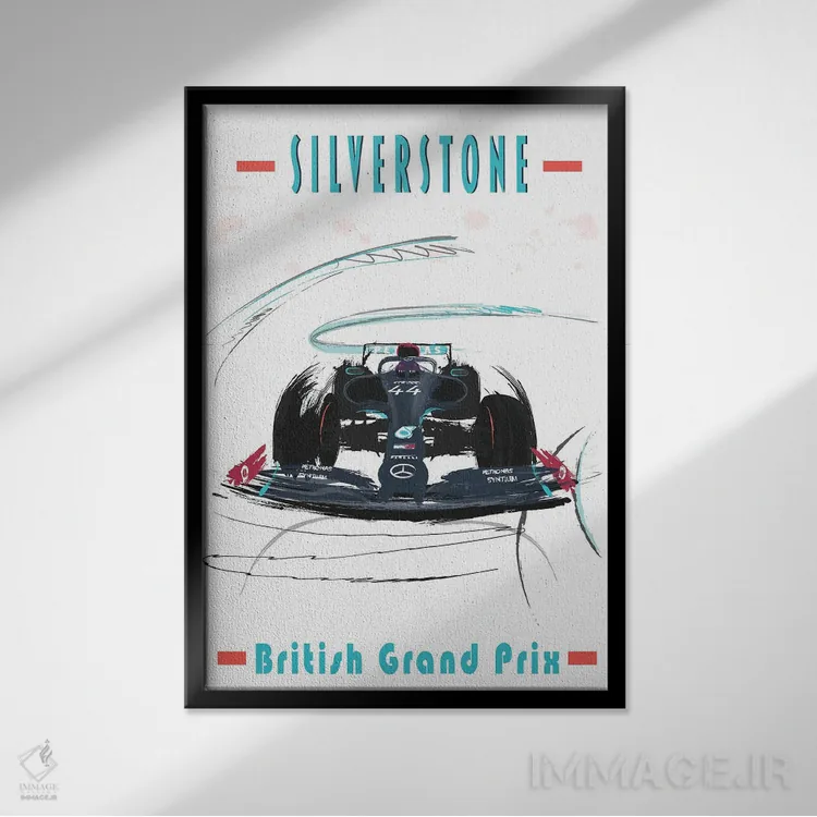 تابلو دکوراتیو پوستر فرمول یک لوئیس همیلتون، سیلورتون اثر فلای گرافیکس - نمای قابدار مشکی