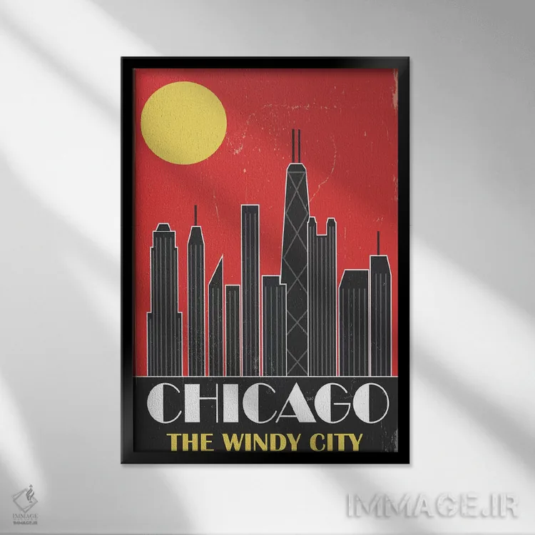 تابلو مدرن شیکاگو، قرمز اثر فلای گرافیکس - نمای قابدار مشکی