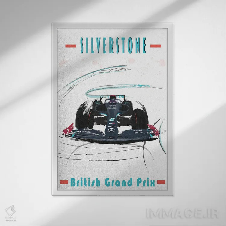 تابلو دکوراتیو پوستر فرمول یک لوئیس همیلتون، سیلورتون اثر فلای گرافیکس - نمای قابدار سفید