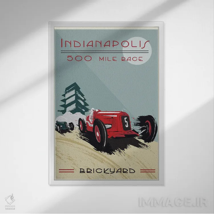 تابلو دکوراتیو ایندیاناپولیس ۵۰۰، بریک یارد ۵۰۰ اثر فلای گرافیکس - نمای قابدار سفید