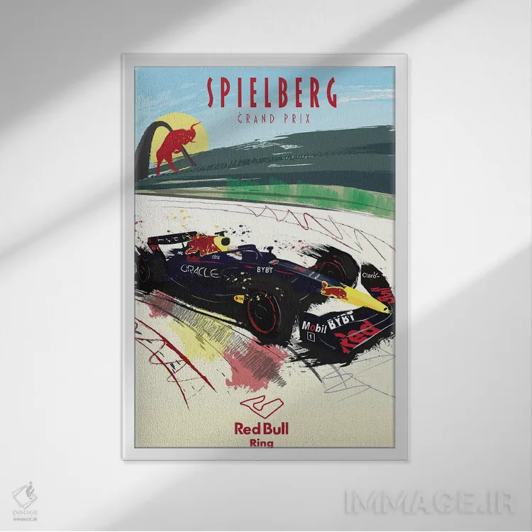 تابلو دکوراتیو پوستر فرمولا یک مکس ورشتاپن، پیست ردبول اثر فلای گرافیکس - نمای قابدار سفید