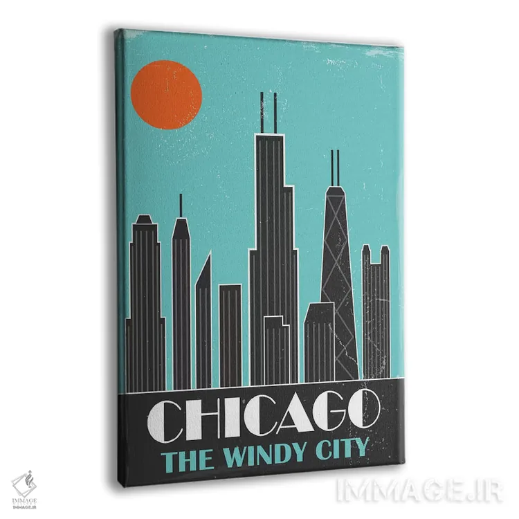 تابلو مدرن شیکاگو، آبی آسمانی اثر فلای گرافیکس - نمای پرسپکتیو محصول