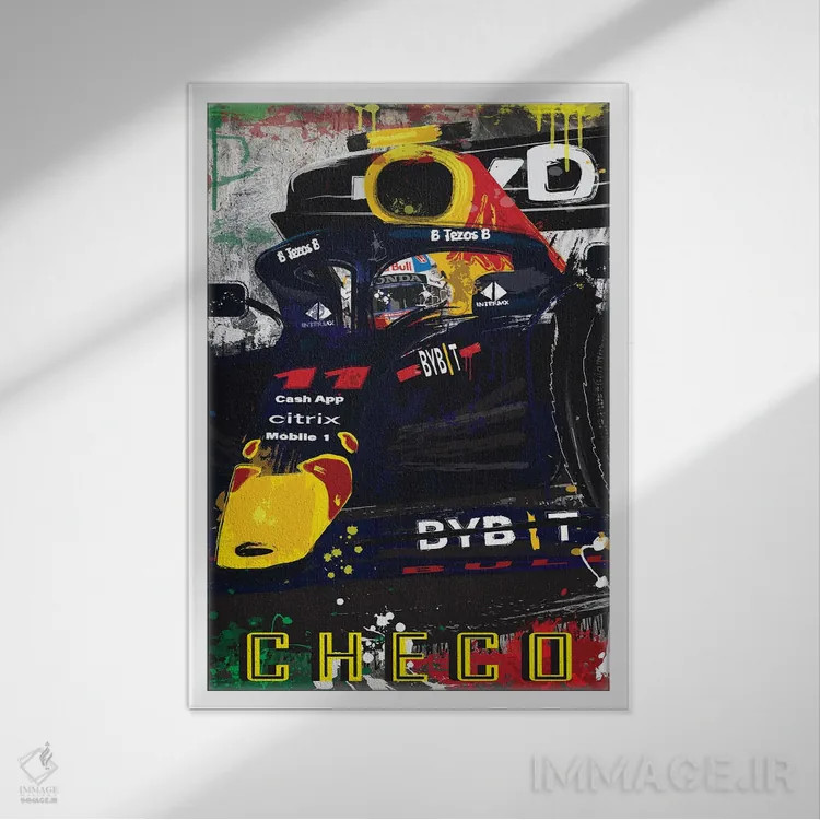تابلو دکوراتیو پوستر فرمول یک ردبول سرجیو پرز ۱۱ اثر فلای گرافیکس - نمای قابدار سفید