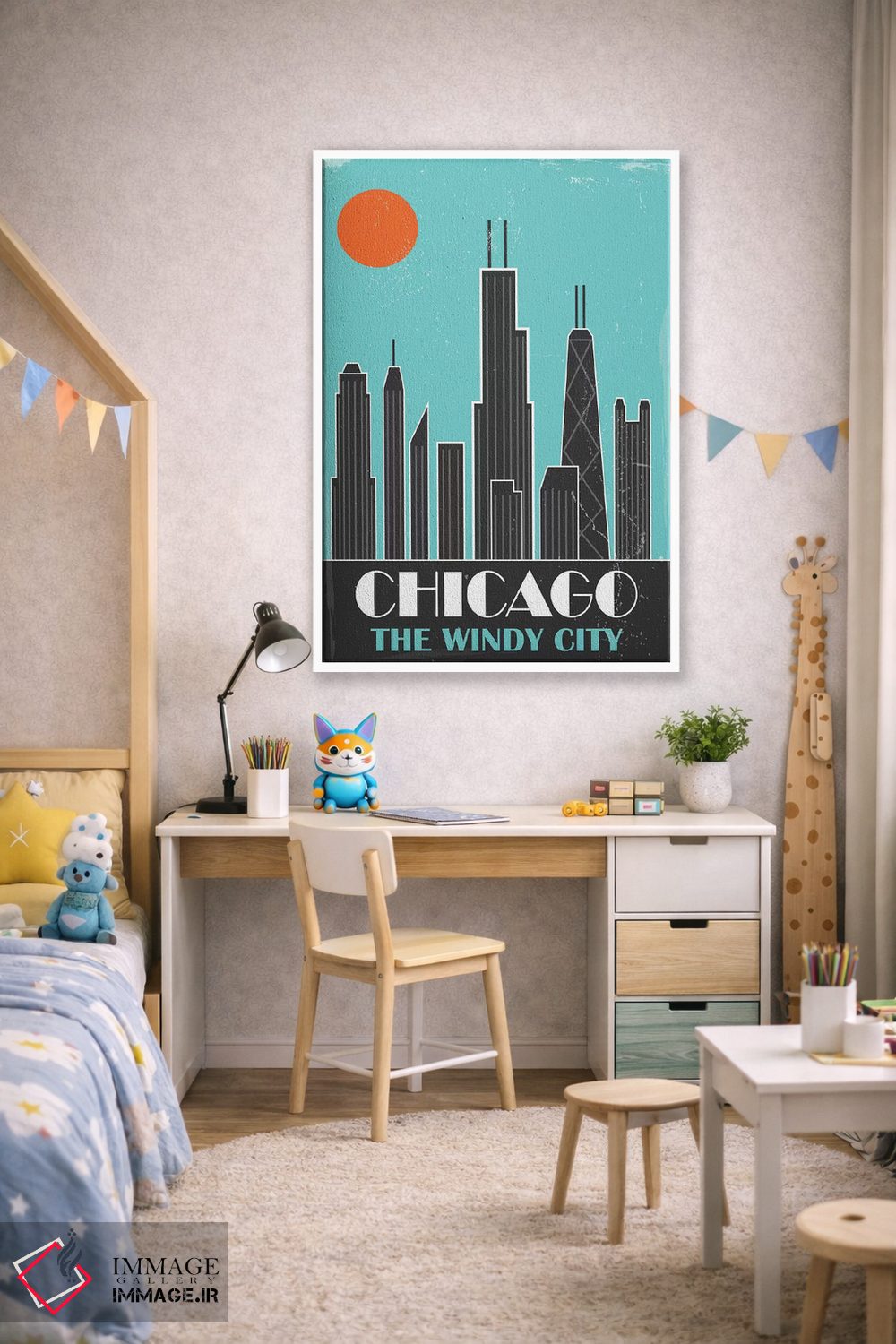 تابلو مدرن شیکاگو، آبی آسمانی اثر فلای گرافیکس - D1W