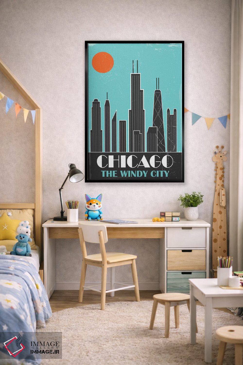 تابلو مدرن شیکاگو، آبی آسمانی اثر فلای گرافیکس - D2B