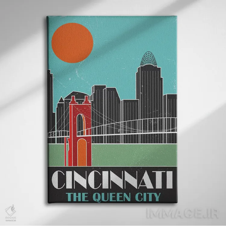 تابلو مدرن سینسیناتی، آبی آسمانی اثر فلای گرافیکس - نمای روبهرو روی دیوار