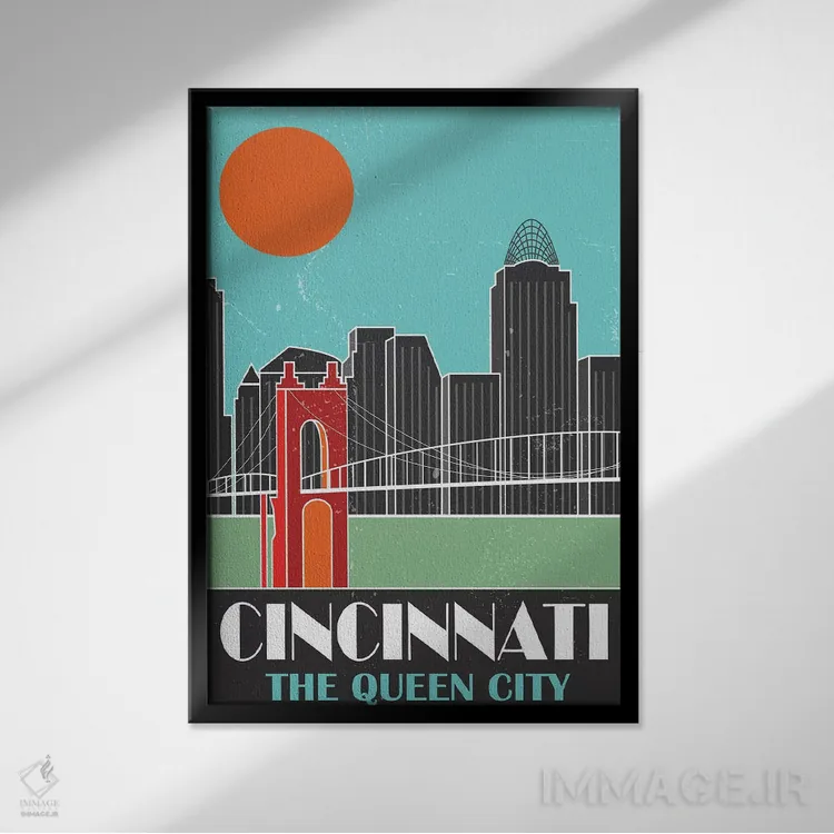 تابلو مدرن سینسیناتی، آبی آسمانی اثر فلای گرافیکس - نمای قابدار مشکی