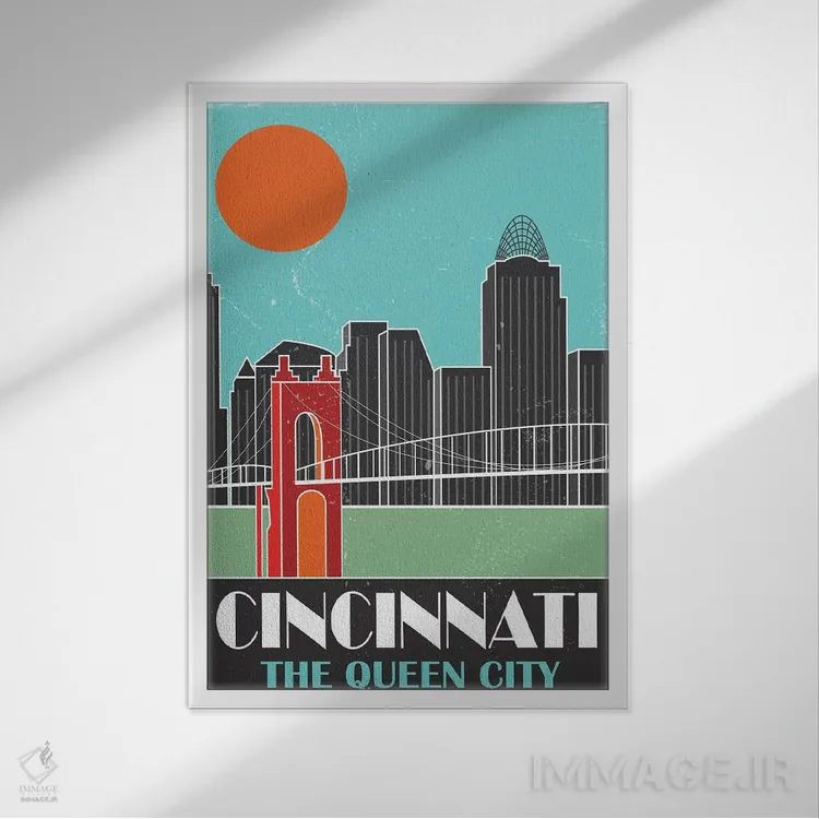 تابلو مدرن سینسیناتی، آبی آسمانی اثر فلای گرافیکس - نمای قابدار سفید