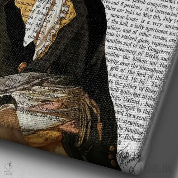 تابلو دکوراتیو گوزن روی صندلی اثر فب فانکی - نمای نزدیک بافت بوم