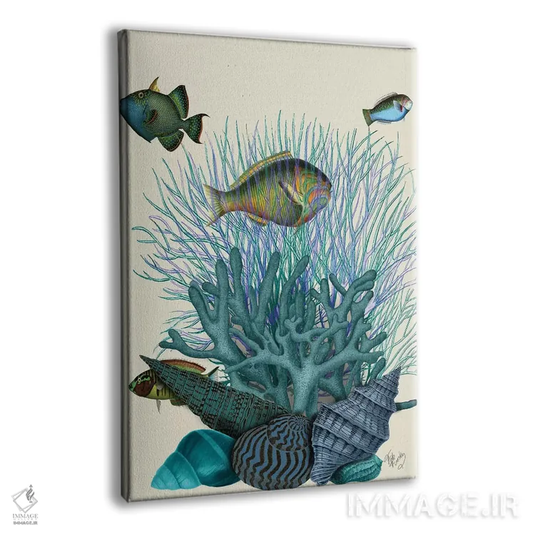 تابلو دکوراتیو ماهی، صدف های آبی و مرجان ها اثر فب فانکی - نمای پرسپکتیو محصول