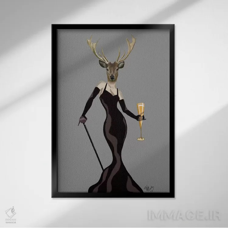 تابلو دکوراتیو گوزن شیک پوش سیاه اثر فب فانکی - نمای قابدار مشکی