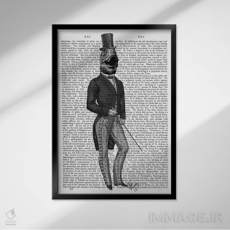 تابلو دکوراتیو مردان دایناسور: مرد تی رکس ۲ اثر فب فانکی - نمای قابدار مشکی