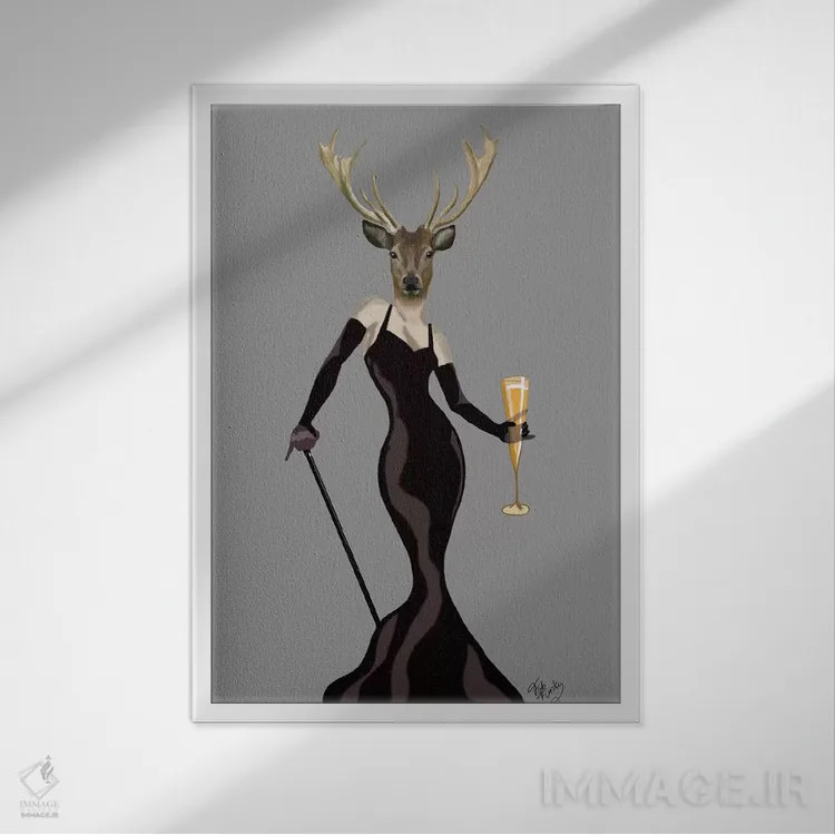 تابلو دکوراتیو گوزن شیک پوش سیاه اثر فب فانکی - نمای قابدار سفید