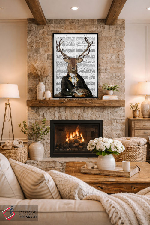 تابلو دکوراتیو گوزن روی صندلی اثر فب فانکی - D1B