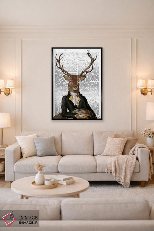 تابلو دکوراتیو گوزن روی صندلی اثر فب فانکی - D5B