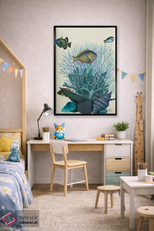 تابلو دکوراتیو ماهی، صدف های آبی و مرجان ها اثر فب فانکی - D2B