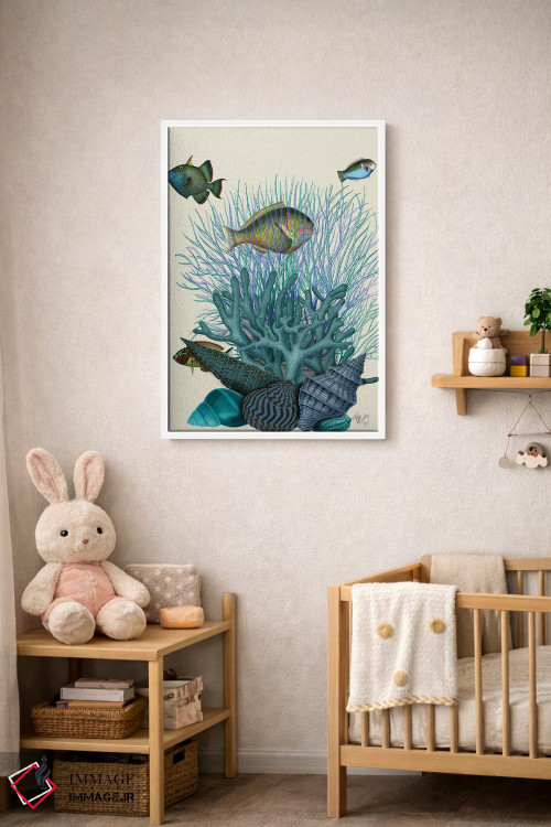 تابلو دکوراتیو ماهی، صدف های آبی و مرجان ها اثر فب فانکی - D3W