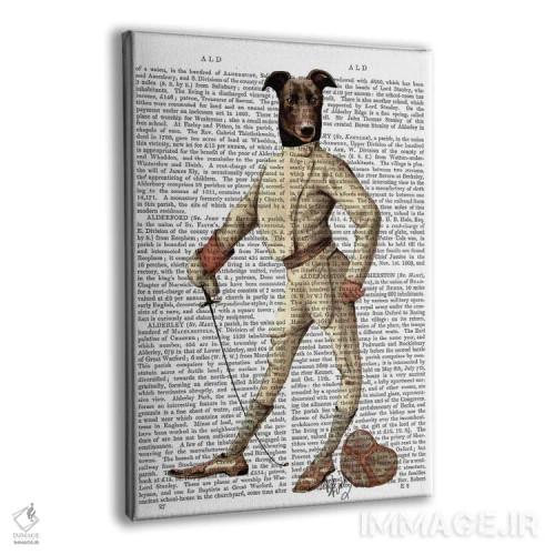 تابلو دکوراتیو سگ گری هاوند شمشیرباز با لباس کرمی اثر فب فانکی - نمای پرسپکتیو محصول