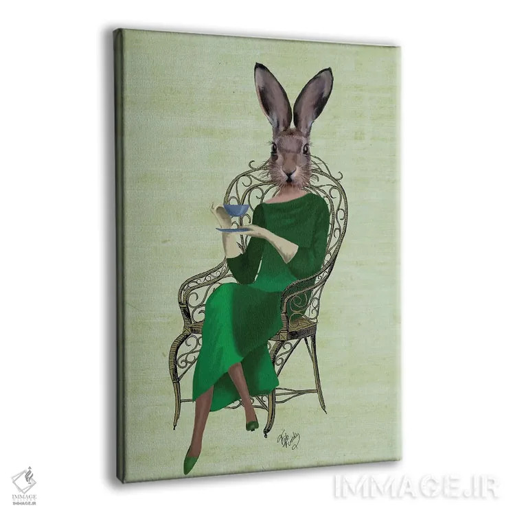 تابلو دکوراتیو بانو بلا خرگوش در حال چای نوشیدن اثر فب فانکی - نمای پرسپکتیو محصول
