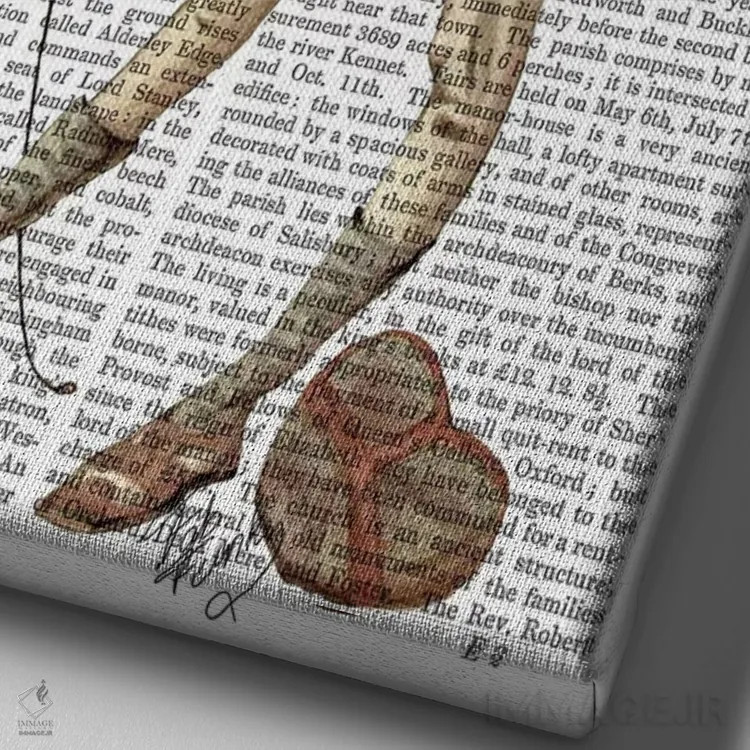 تابلو دکوراتیو سگ گری هاوند شمشیرباز با لباس کرمی اثر فب فانکی - نمای نزدیک بافت بوم