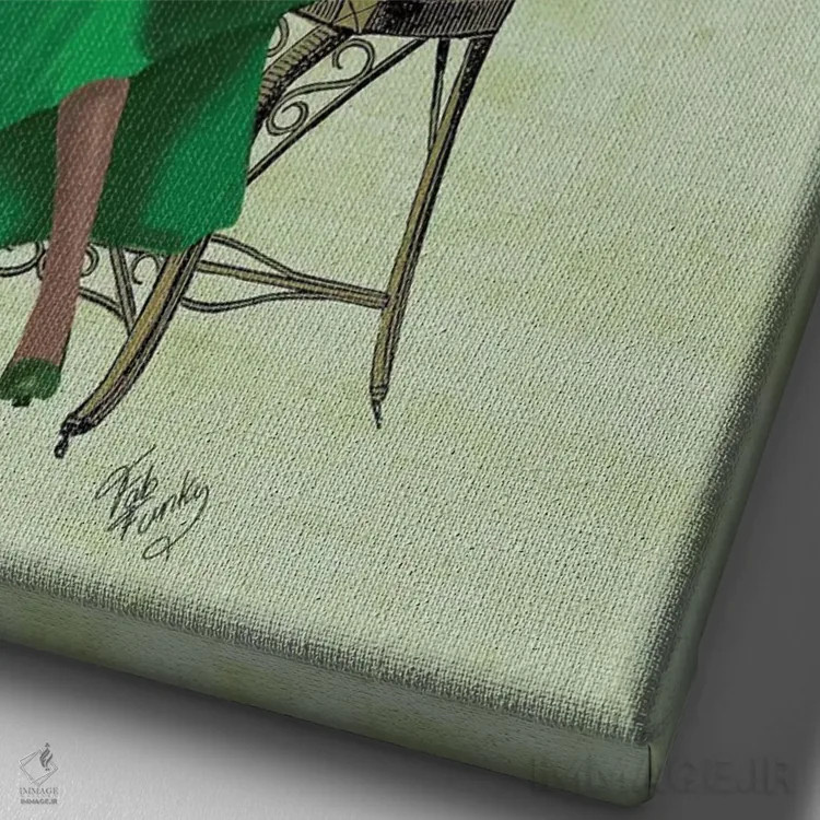 تابلو دکوراتیو بانو بلا خرگوش در حال چای نوشیدن اثر فب فانکی - نمای نزدیک بافت بوم