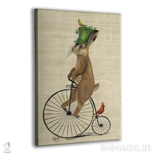 تابلو دکوراتیو خرگوش مارس بر دوچرخه پنی فارثینگ اثر فب فانکی - نمای پرسپکتیو محصول