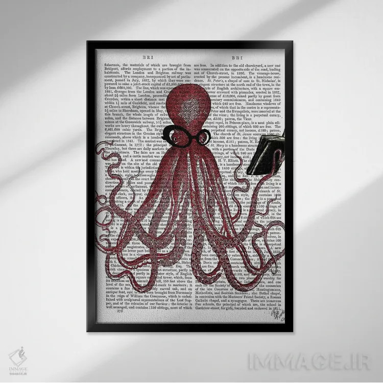 تابلو دکوراتیو اختاپوس باهوش اثر فب فانکی - نمای قابدار مشکی