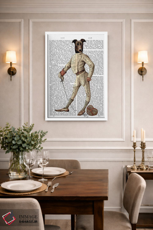 تابلو دکوراتیو سگ گری هاوند شمشیرباز با لباس کرمی اثر فب فانکی - D1W