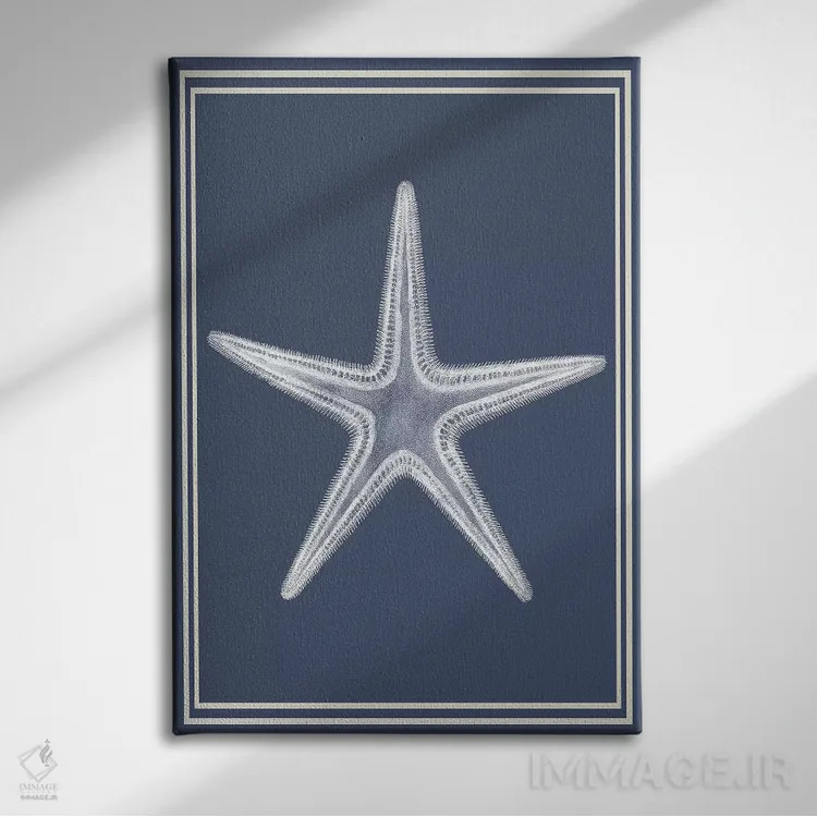 تابلو دکوراتیو ترکیب دریایی سفید بر آبی نیلی ۱ اثر فب فانکی - نمای روبهرو روی دیوار