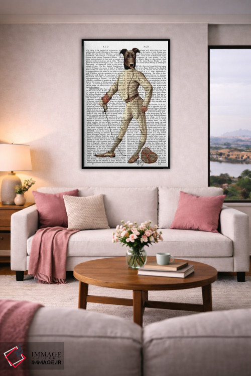 تابلو دکوراتیو سگ گری هاوند شمشیرباز با لباس کرمی اثر فب فانکی - D4B