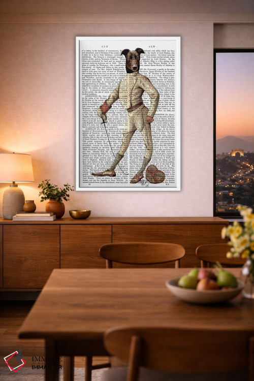 تابلو دکوراتیو سگ گری هاوند شمشیرباز با لباس کرمی اثر فب فانکی - D2W