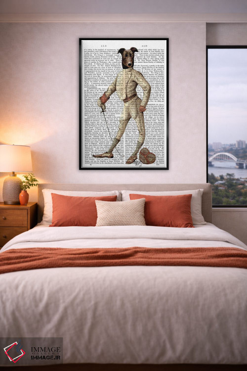 تابلو دکوراتیو سگ گری هاوند شمشیرباز با لباس کرمی اثر فب فانکی - D5B