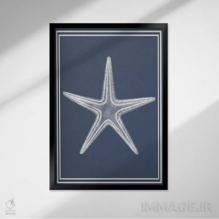 تابلو دکوراتیو ترکیب دریایی سفید بر آبی نیلی ۱ اثر فب فانکی - نمای قابدار مشکی