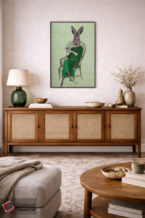 تابلو دکوراتیو بانو بلا خرگوش در حال چای نوشیدن اثر فب فانکی - D4B