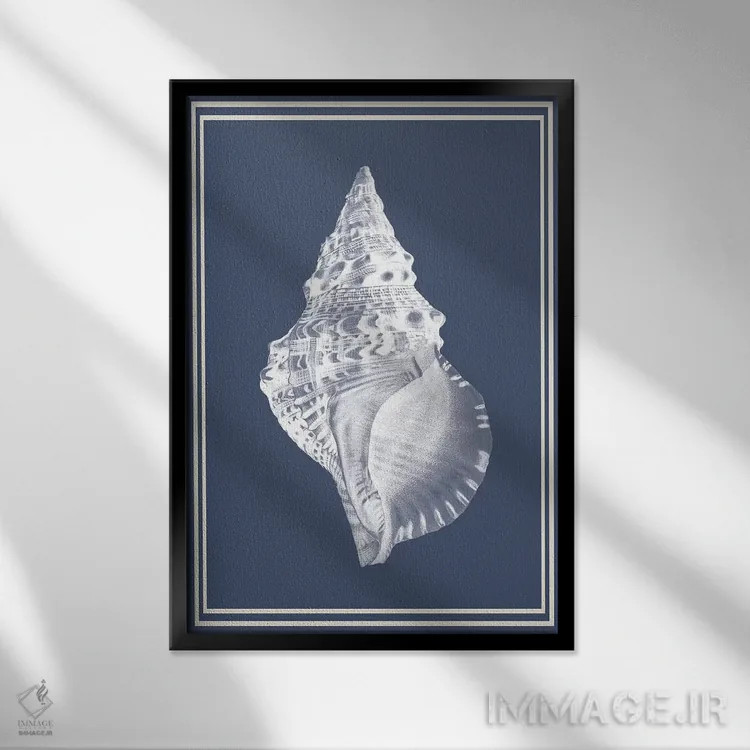 تابلو دکوراتیو ترکیب دریایی سفید بر آبی نیلی ۳ اثر فب فانکی - نمای قابدار مشکی