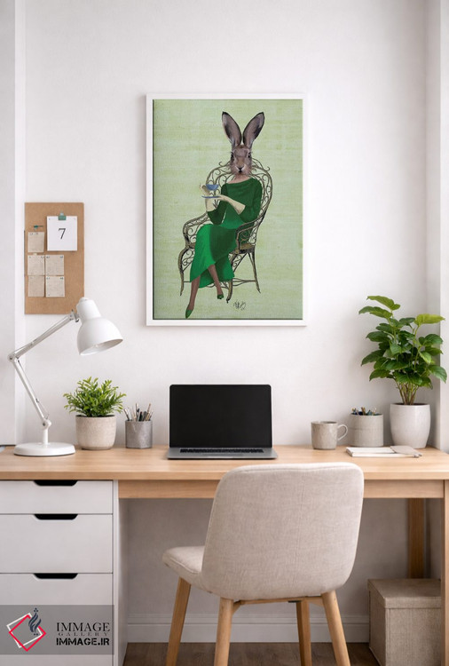 تابلو دکوراتیو بانو بلا خرگوش در حال چای نوشیدن اثر فب فانکی - D3W