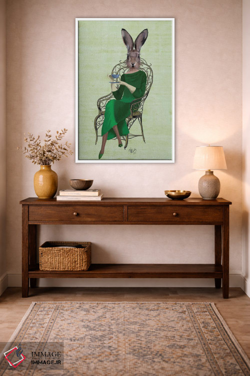 تابلو دکوراتیو بانو بلا خرگوش در حال چای نوشیدن اثر فب فانکی - D2W