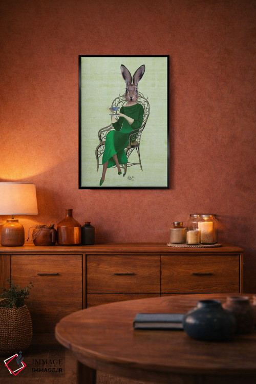 تابلو دکوراتیو بانو بلا خرگوش در حال چای نوشیدن اثر فب فانکی - D5B