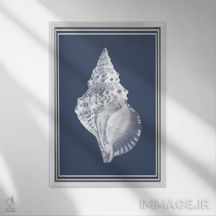تابلو دکوراتیو ترکیب دریایی سفید بر آبی نیلی ۳ اثر فب فانکی - نمای قابدار سفید